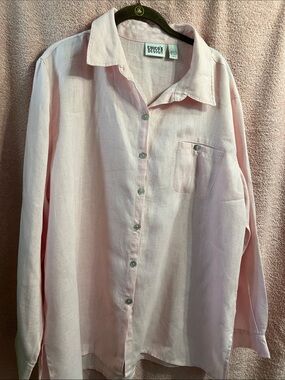 Chicos Pale Pink Long-Sleeve Linen Button Up Shirt